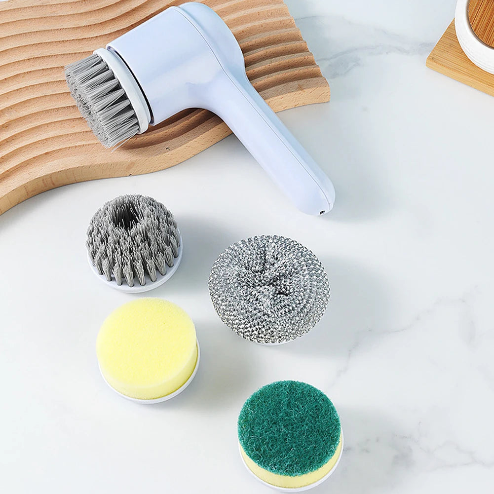 Electric Spin Scrubber with 5 Brush Heads – Versatile Dish & Bathroom Cleaning Tool | Cartly Kitchen