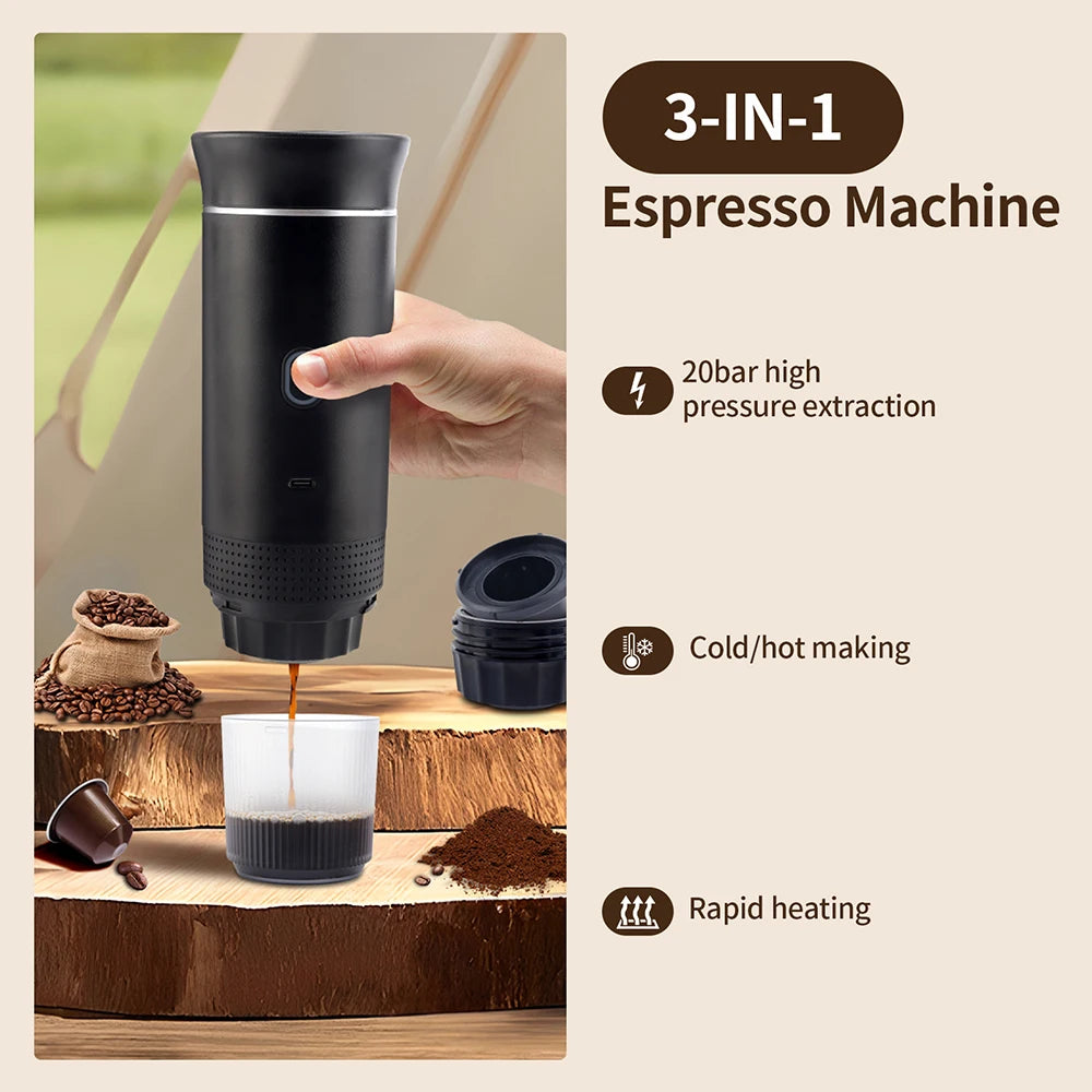 Portable Wireless Electric Espresso Coffee Machine – 3-in-1 Capsule & Powder Maker for Travel, Car & Home | Cartly Kitchen